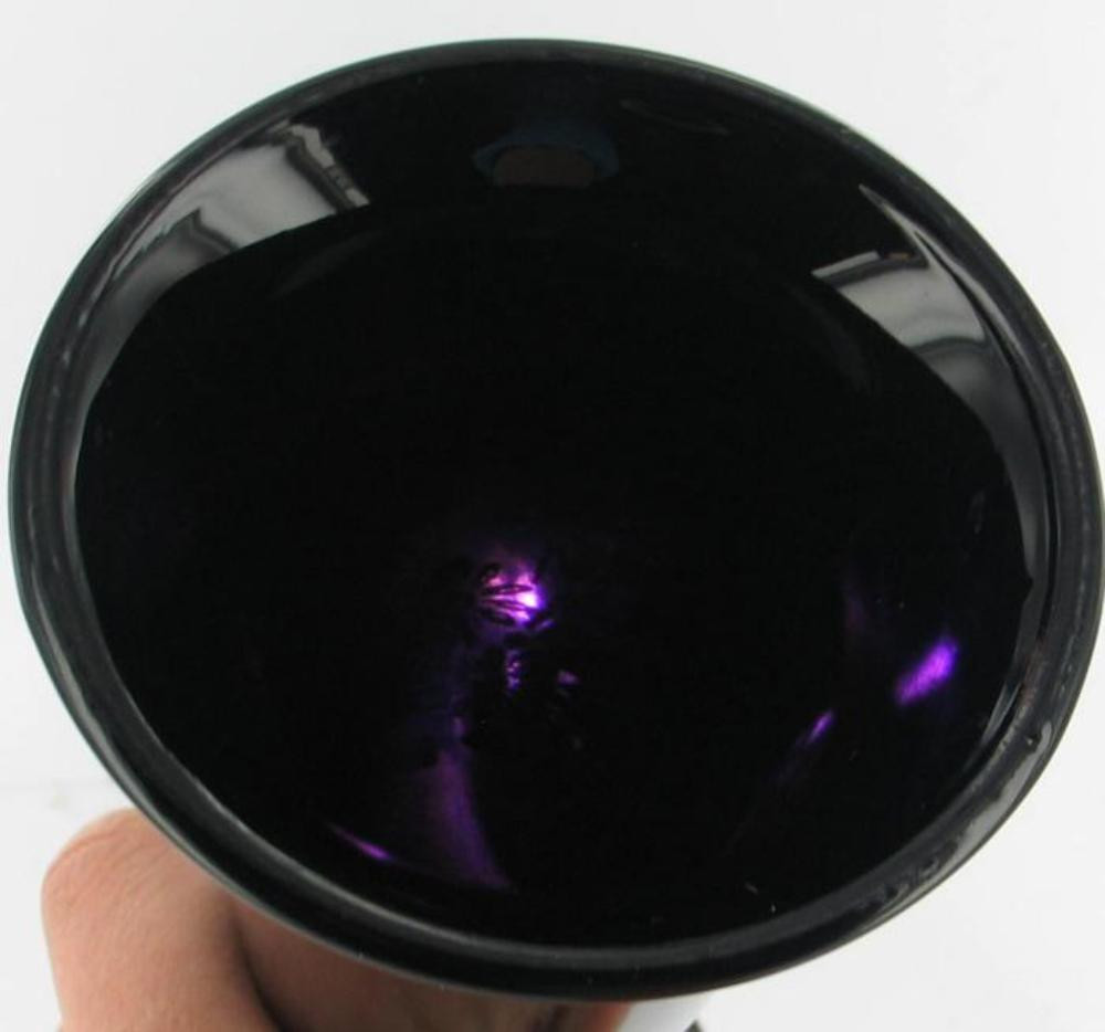 VINTAGE BLACK AMETHYST GLASS w STERLING SILVER FLORAL OVERLAY FLUTED