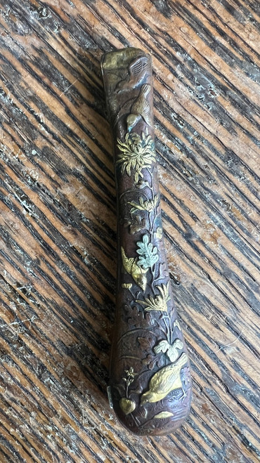 Antique Japanese Meiji Period Mixed Metal Bird & Floral Letter Opener Handle