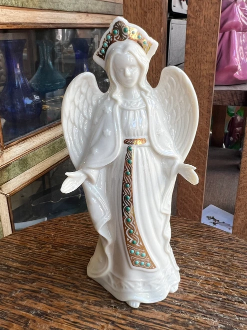 Vintage Lenox Porcelain Angel Figurine Gold & Turquoise Jeweled Accents 6.5"