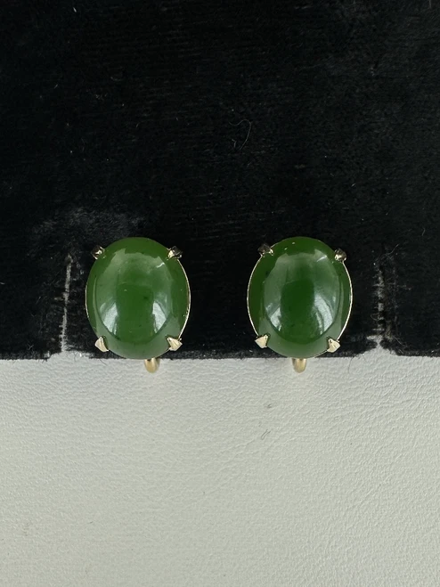 Vintage MCM 12k Gold Filled Jade Screw Back Earrings .5"