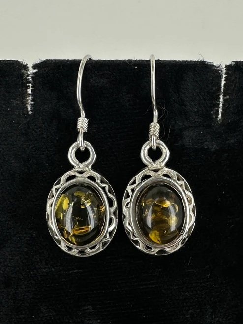 Vintage Sterling Silver Green Amber Dangle/Drop Earrings