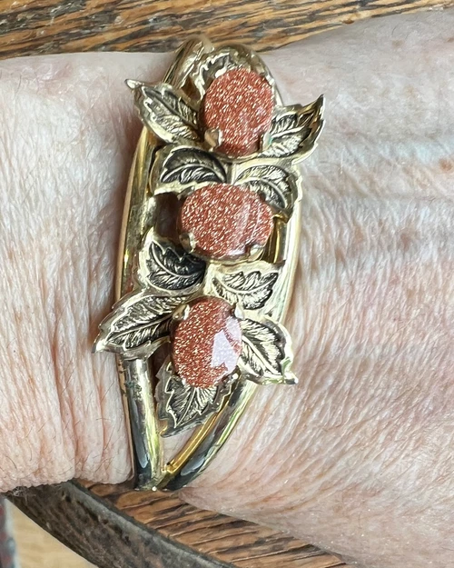 Vintage Victorian Revival GoldStone  Gold Plated Butterfly Bangle Bracelet 7"