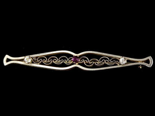 Antique Art Nouveau Victorian Silver Clear Purple Paste Bar Pin Brooch 2.25” / Victorian brooch / Victorian Pin / Silver Antique Pin