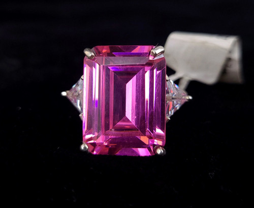 Vintage 999 Fine Silver Bubblegum Pink CZ Cubic Zirconia Diamond Cocktail Ring 8