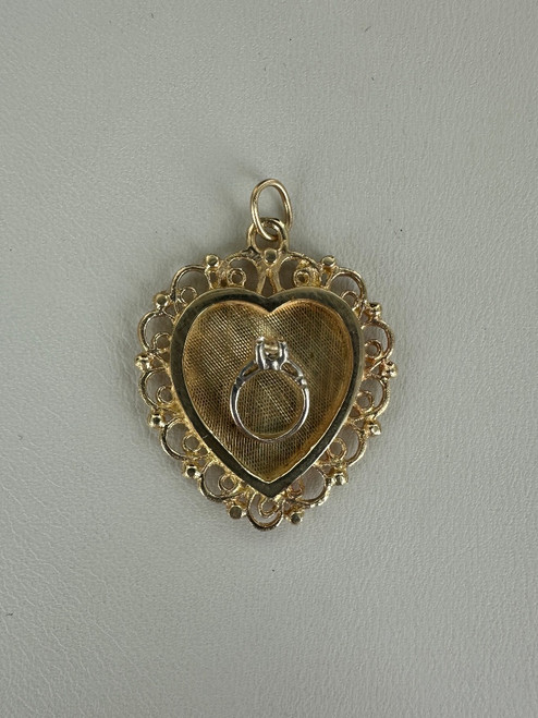 Vintage MCM 14k Gold Heart Cubic Zirconia "Diamond" Ring Marriage Charm Pendant