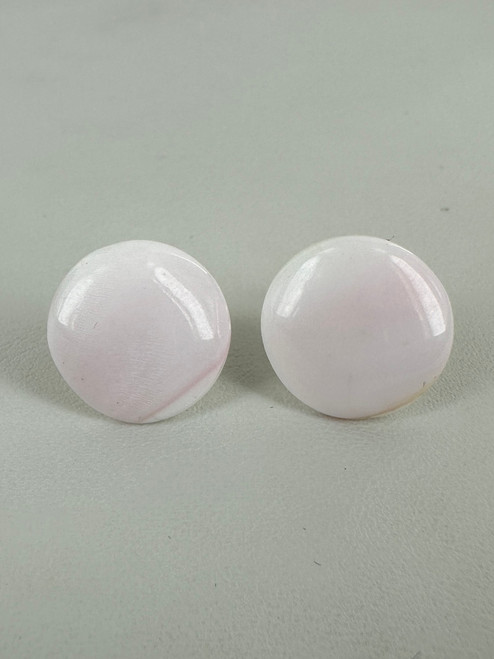 Vintage Sterling Silver Large Round Cabochon Pink Angel Skin Coral Stud Earrings