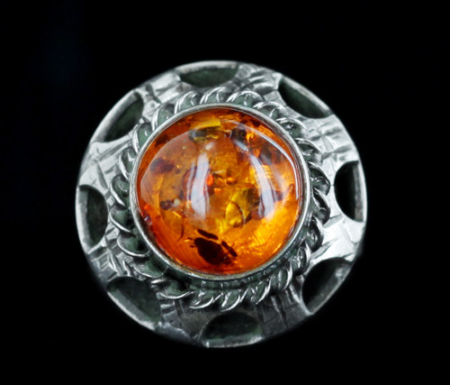 Antique Sterling Silver Polish Butterscotch Honey Amber Ring 7.75