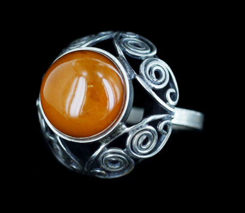 Antique 800 Sterling Silver Polish Butterscotch Honey Amber Ring 8