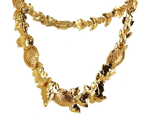 Vintage Rare Nolan Miller Heavy Gold Finish Leaves Leaf Link Necklace 17"