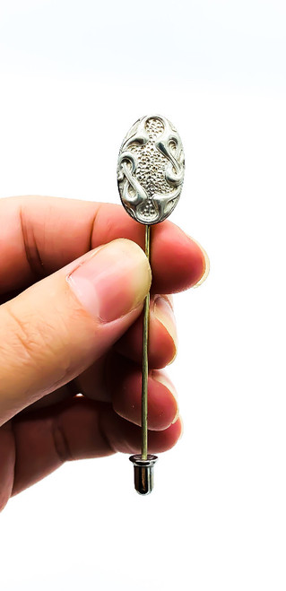 Antique Art Nouveau Sterling Silver Vine Knot Oval Stick Pin 2.80"