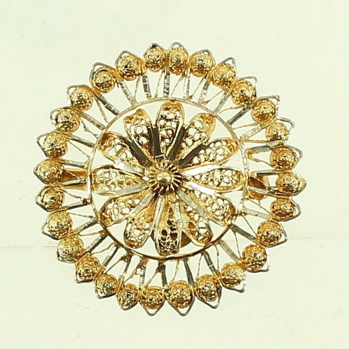 Vintage Deco Gold Sterling Filigree Wire Work Pin Portugal Wheel Spike Design