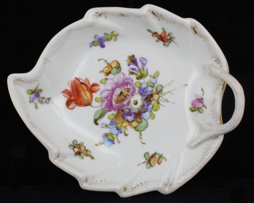 Antique Dresden Nappy Leaf Candy Server, Nut Dish, Dresden Germany Single Handle