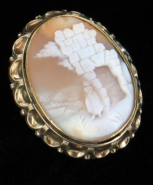 Antique Victorian GF Gold filled Rebecca by The Well  Pretty Cameo Brooch Pin 2"