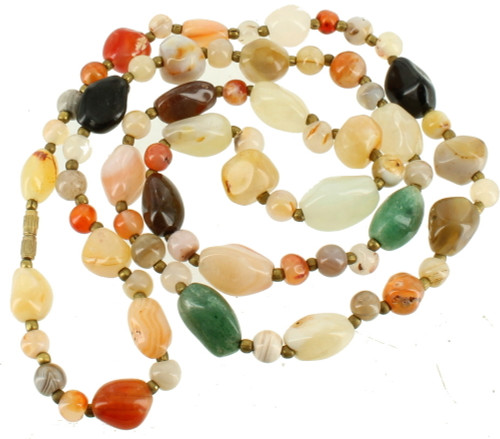 Vintage Moonstone Carnelian Quartz Moss Agate Mixed Size Bead 1960s Necklace 35"