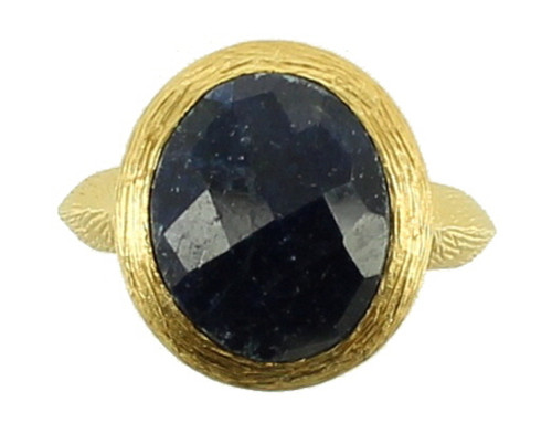 VINTAGE STERLING CHASED GOLD ROMAN DESIGN 4.15CT BASKET CUT SAPPHIRE RING SZ 5