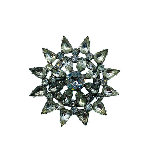 Vintage Mid Century Diamond Paste Crystal Rhinestone Starburst Silver Pin Brooch