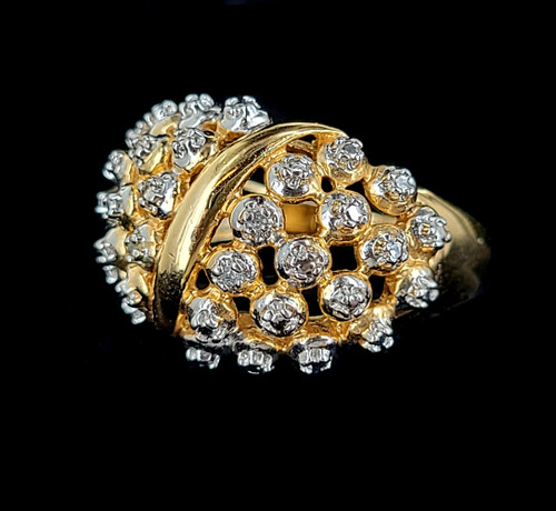 Vintage Gold Over Silver Diamonds Domed Statement Ring sz 8
