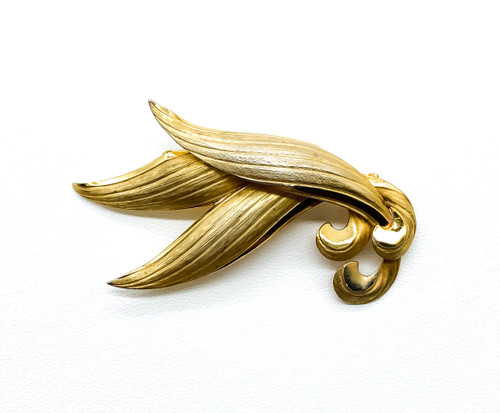 Vintage Marvella Mid Century Gold Filled Abstract Leaf Feather Pin Brooch