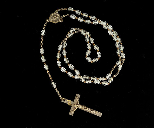 Antique Art Deco French 800 Silver Givre Glass Crystal Rosary Beads