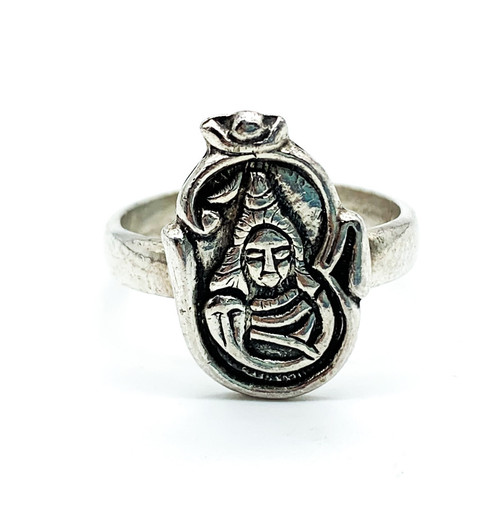 Vintage Sterling Silver Oriental Buddhist Buddha Motif Ring Size 7