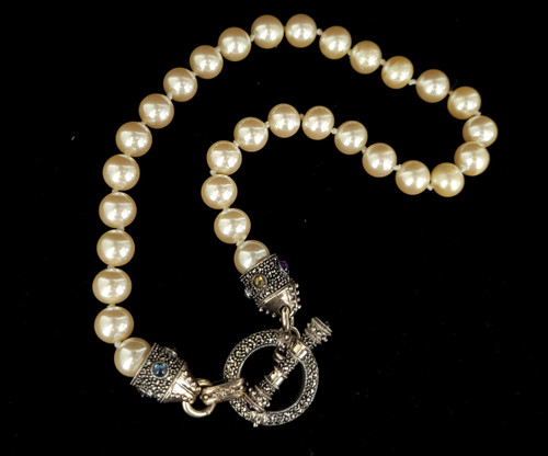Vintage Sterling Topaz Amethyst Garnet Citrine Peridot  Pearl Necklace 16”