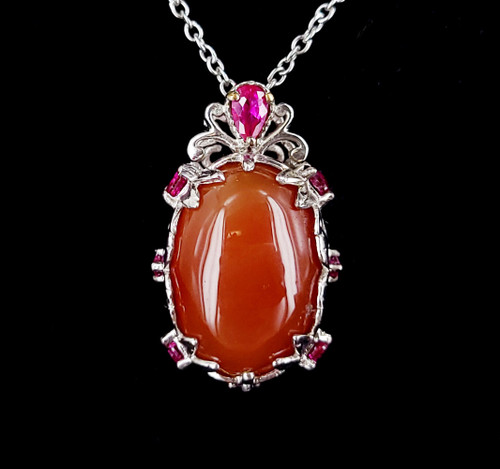 Vintage Silver Karis Carnelian Synthetic Ruby Pendant Necklace