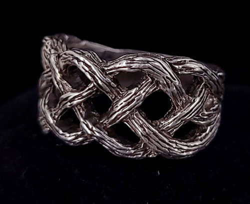 Vintage Mid Century Brutalist Organic Sterling Silver Basket Weave Ring  5.75