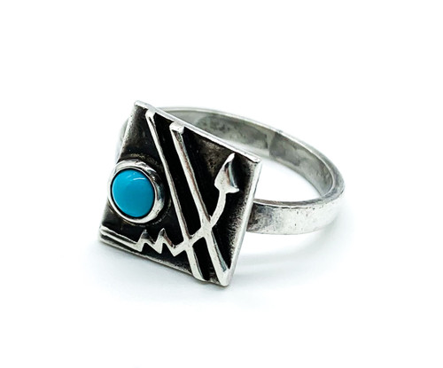 Vintage Native American Modernist Sterling Silver Turquoise Arrow Ring Size 5.75