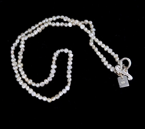 Vintage Sterling Silver Nine West White Natural Seed Pearl Hand Beaded Necklace 15”