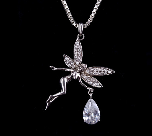 Vintage Sterling Silver Rock Quartz Fairy Pixie Magic Gemstone Pendant Necklace