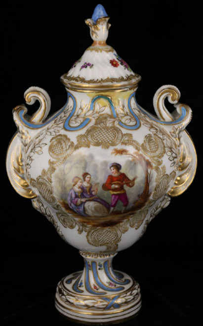 Antique 1800's Samson Hand Painted Scenes Urn Lid Porcelain Vase 13"H Beautiful