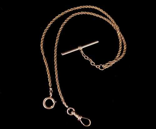 Antique 14k  Gold Double Strand Rope Chain Albert Watch Fob Chain 14g 16.5”