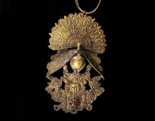 Vintage Spanish Hand Cast Brass Peacock Handmade Amulet Pendant Necklace 29"