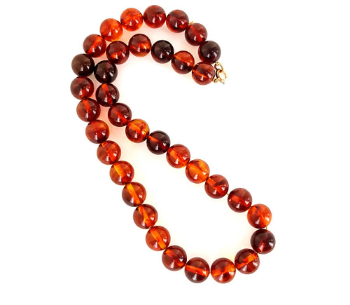 Vintage Baltic Amber Cognac Smooth Deep Color Round 12mm Bead Necklace Stunning 18”