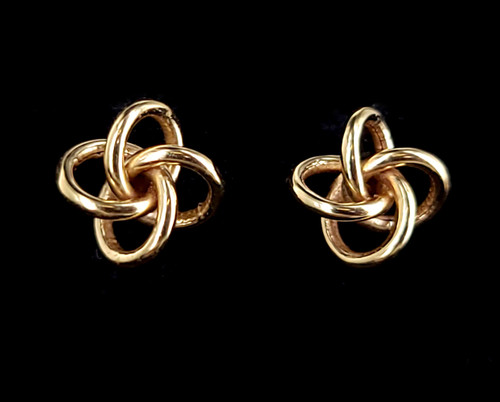 Vintage 14k Yellow Gold Twisted Knot Design Disco 70s Post Back Earrings .5"