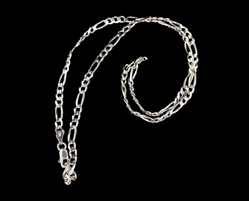 Vintage Sterling Silver 4mm Figaro Curb Disco 70s Chain Necklace 18”