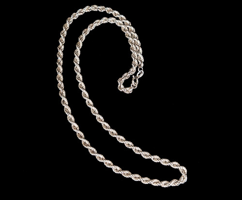 Vintage Sterling Silver 4mm Thick Rope Chain Long Necklace 19.5”