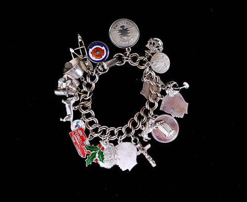 Vintage Sterling Silver 20 Charms Traveling Canada New York Charm Bracelet 6”