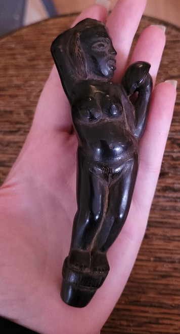 RARE Antique Erotic Ebony/ Wenge (?) Wood Carving Female Figure Fertility Totem - BottleTop- Bottle Top Ornament