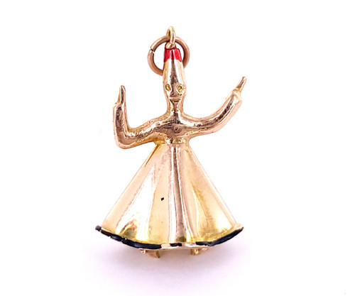 Antique Deco 14k Rose Gold  Whirling Dervishes Muslim Ritual Pendant 3D Charm 1”