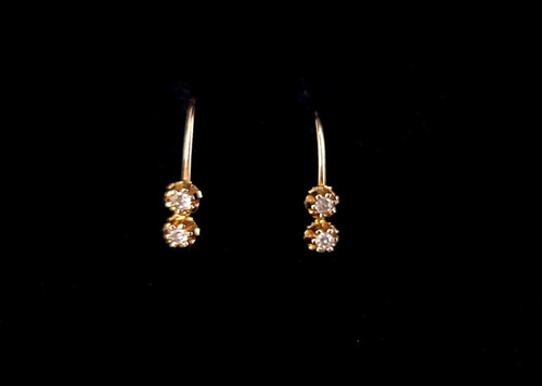 Vintage 14K Yellow Gold Diamond Petite Hook Back Earrings