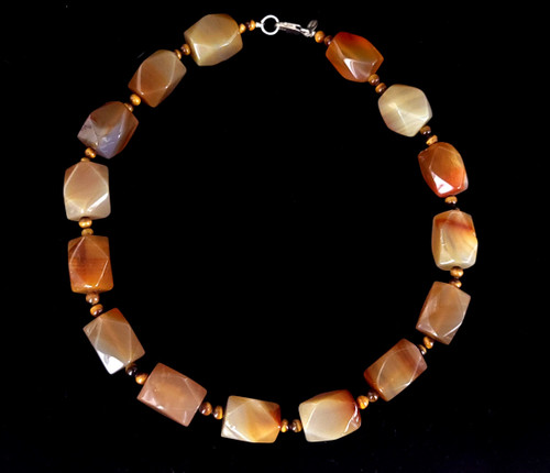 Vintage Sterling Chunky Agate and Tiger's Eye Beaded Necklace 16.5”