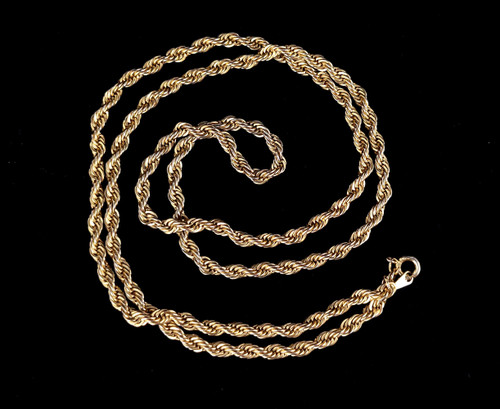 Vintage 14k Yellow Gold Plated Bold Heavy Rope Twisted Chain Necklace 30"