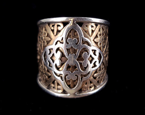 Vintage Sterling Silver Gold Plated Fleur De Lis  French Style Ring Band sz 7