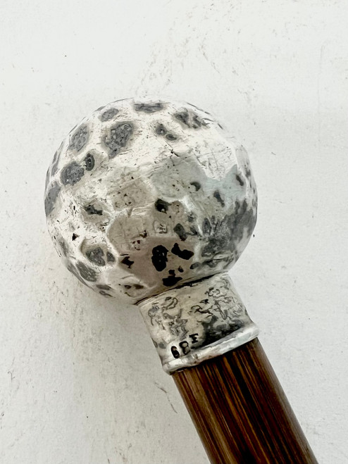 Rare Antique Sterling Victorian Golf Ball Top Golfing Cane Swagger Walking Stick