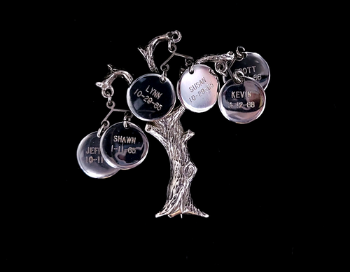 Vintage Sterling Family Tree Mid Century Birthdays Mementos Pin Brooch 2.25”