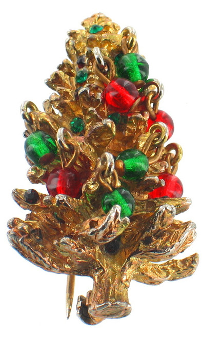 Vintage Original By Robert Dangle Wiggle Christmas Tree Pin Brooch Stones Beads