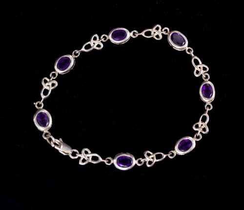 Vintage Sterling Silver 4.5cts Amethyst Celtic Knot Tennis Link Bracelet 7.5"