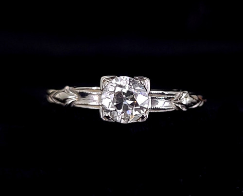 Antique Deco 14k Wh Gold GH VS2-SI1 .50ct European Cut Diamond Engagement Ring 8