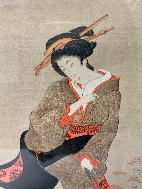 Antique Japanese Taisho Ukiyo-e Woodblock Print Beautiful Woman Nihon Shosui-sha